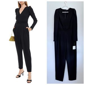 NWT RED Valentino Bow Detail  Stretch Crepe Long Sleeve Tuxedo Jumpsuit in Black
